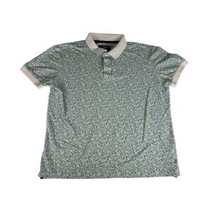 Rodd & Gunn Men's Polo Top White Green Blue Palm Print Sport Fit Cotton L